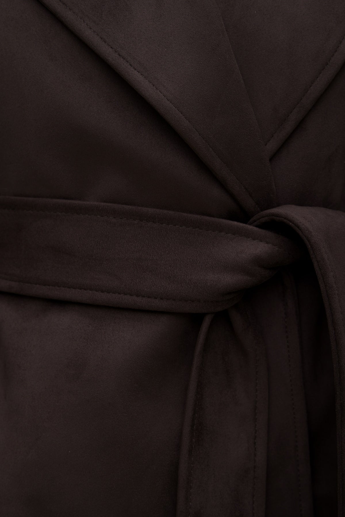 Dynamite Cropped Faux Suede Trench Coat Brown