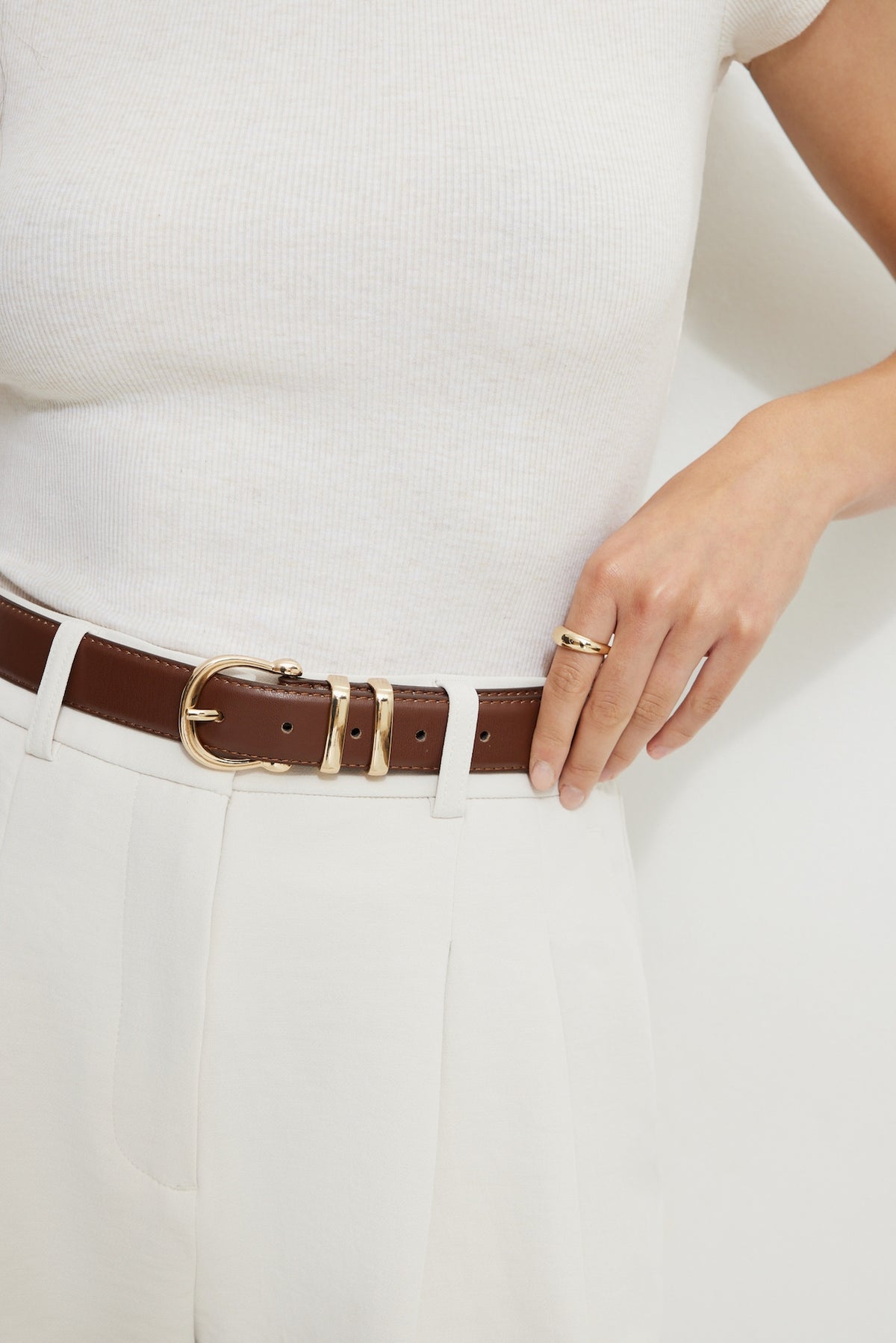 Dynamite Classic Faux Leather Belt Brown