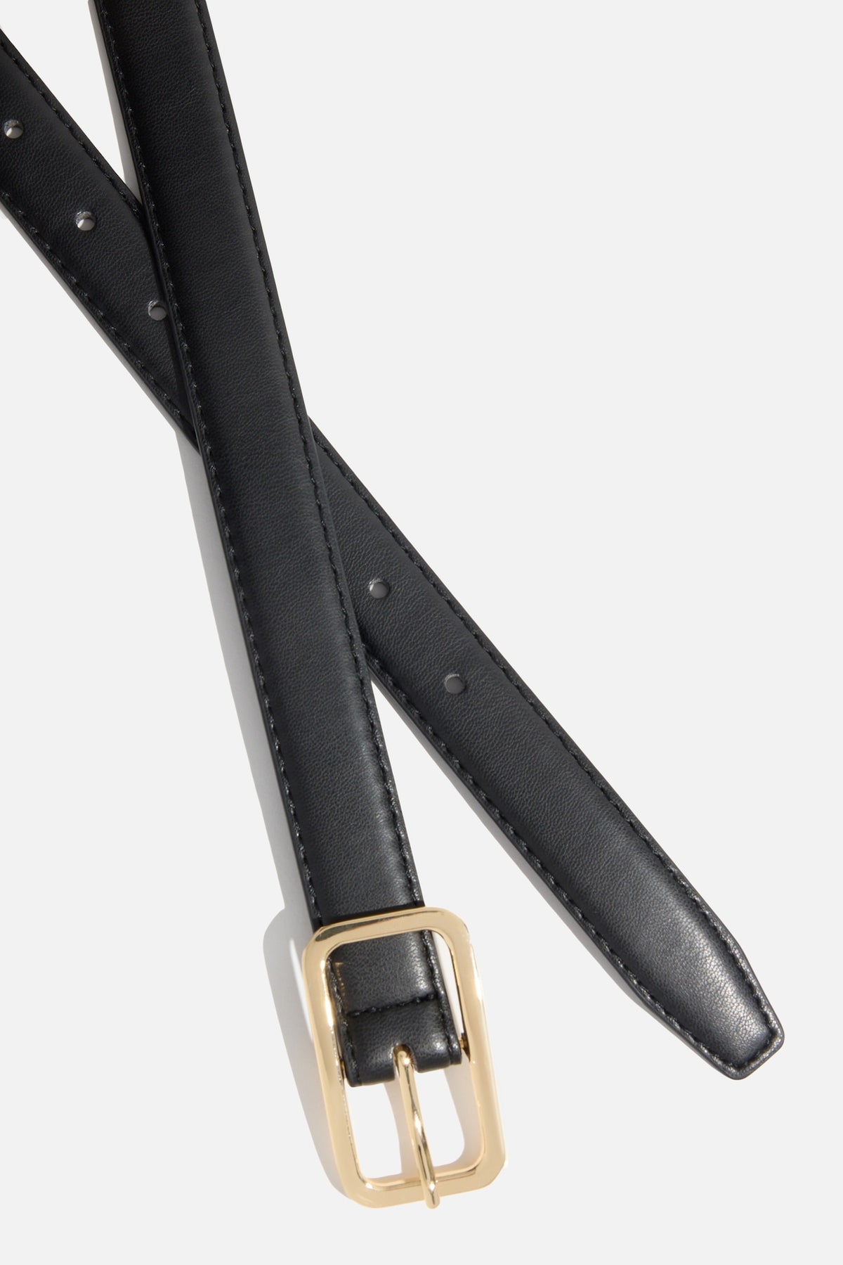 Dynamite Rounded Rectangle Slim Faux Leather Belt Black