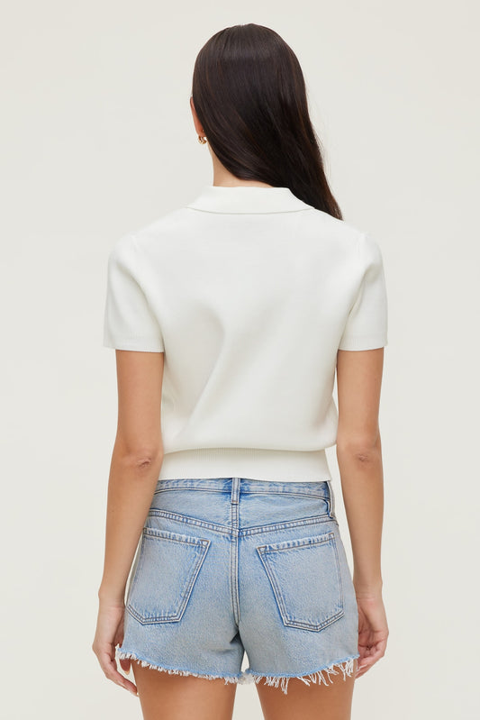 Dynamite Polo Crewneck Cardigan White