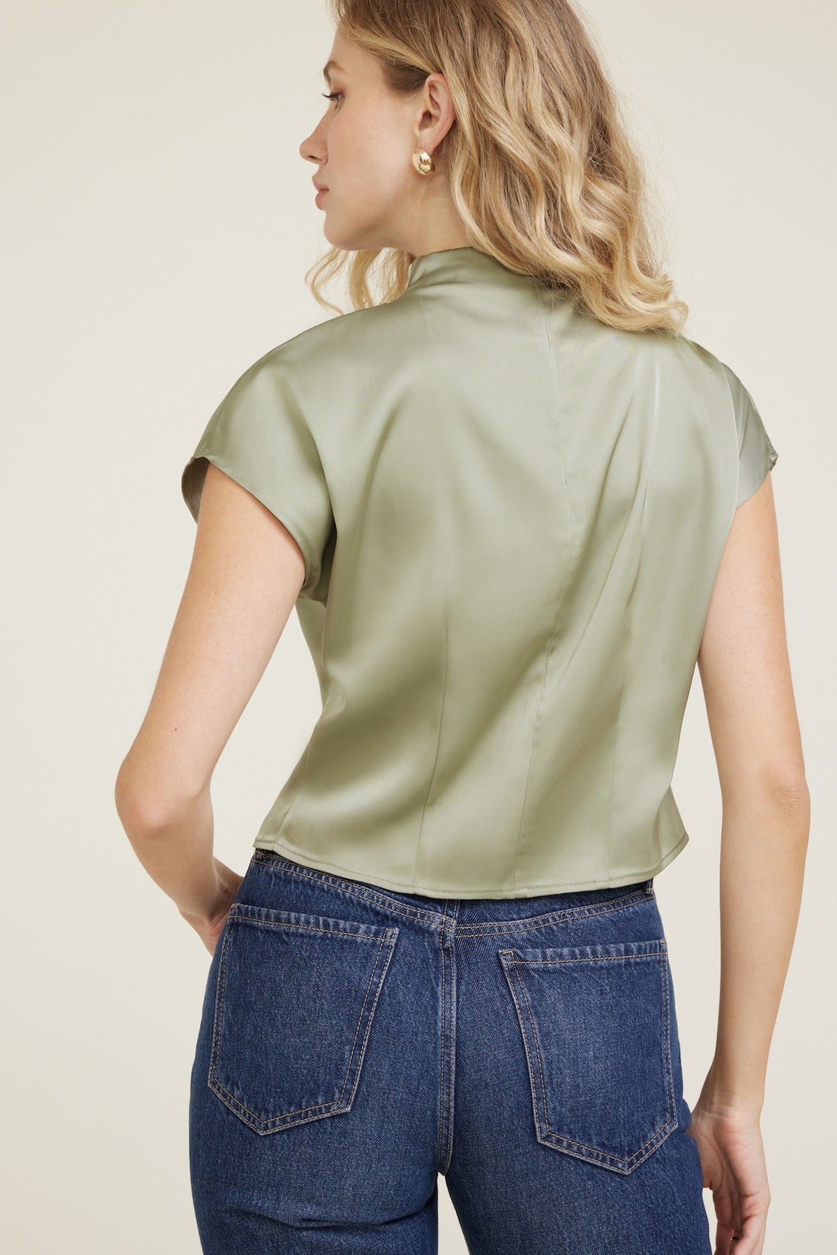 Dynamite Ella Layered Satin Blouse Green