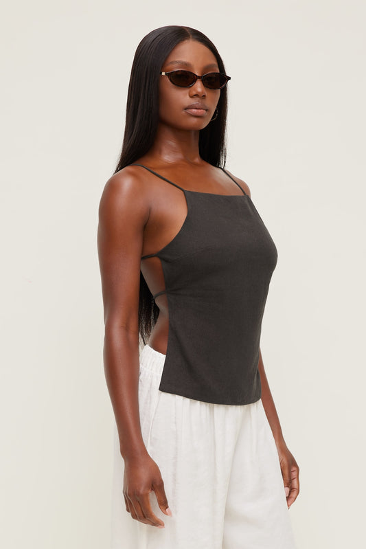 Dynamite Linen Apron Top Brown