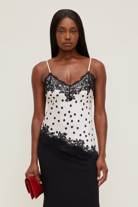 Dynamite Cassie Asymmetric Lace Satin Cami Beige
