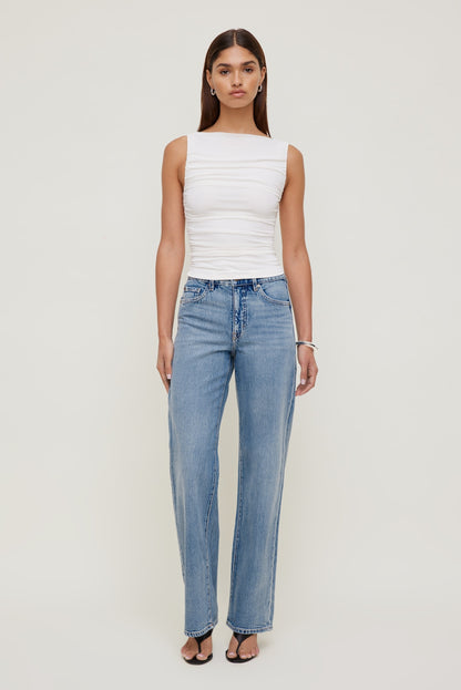 Dynamite Ruched Mesh Tank Top White