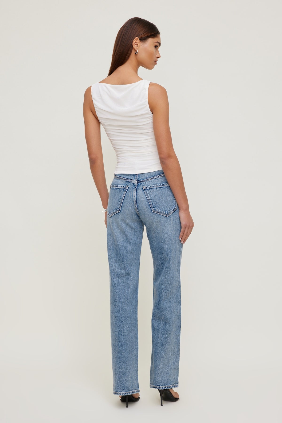 Dynamite Ruched Mesh Tank Top White