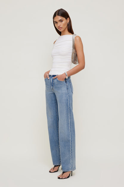Dynamite Ruched Mesh Tank Top White