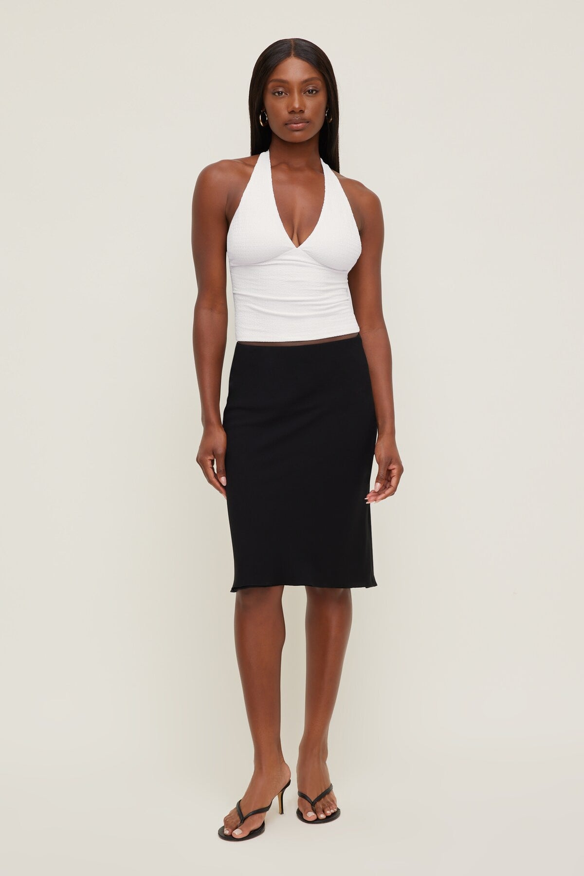 Dynamite Textured Plunge Halter Top White