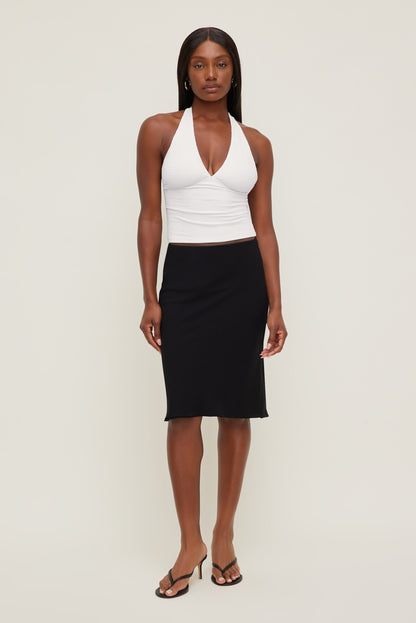 Dynamite Textured Plunge Halter Top White
