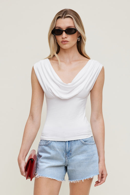 Dynamite Draped Scoop Neck Top White