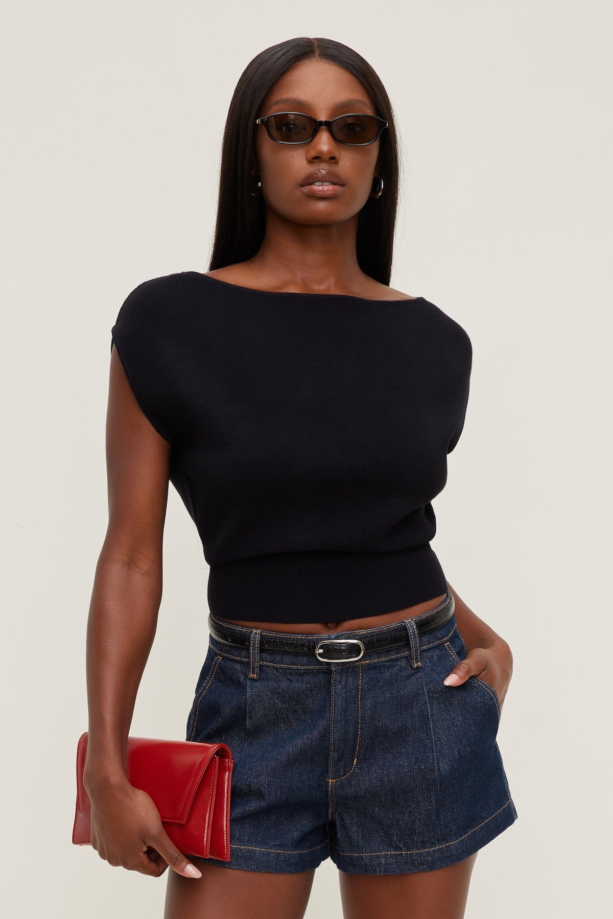 Dynamite Aria Boat Neck Sweater  Black