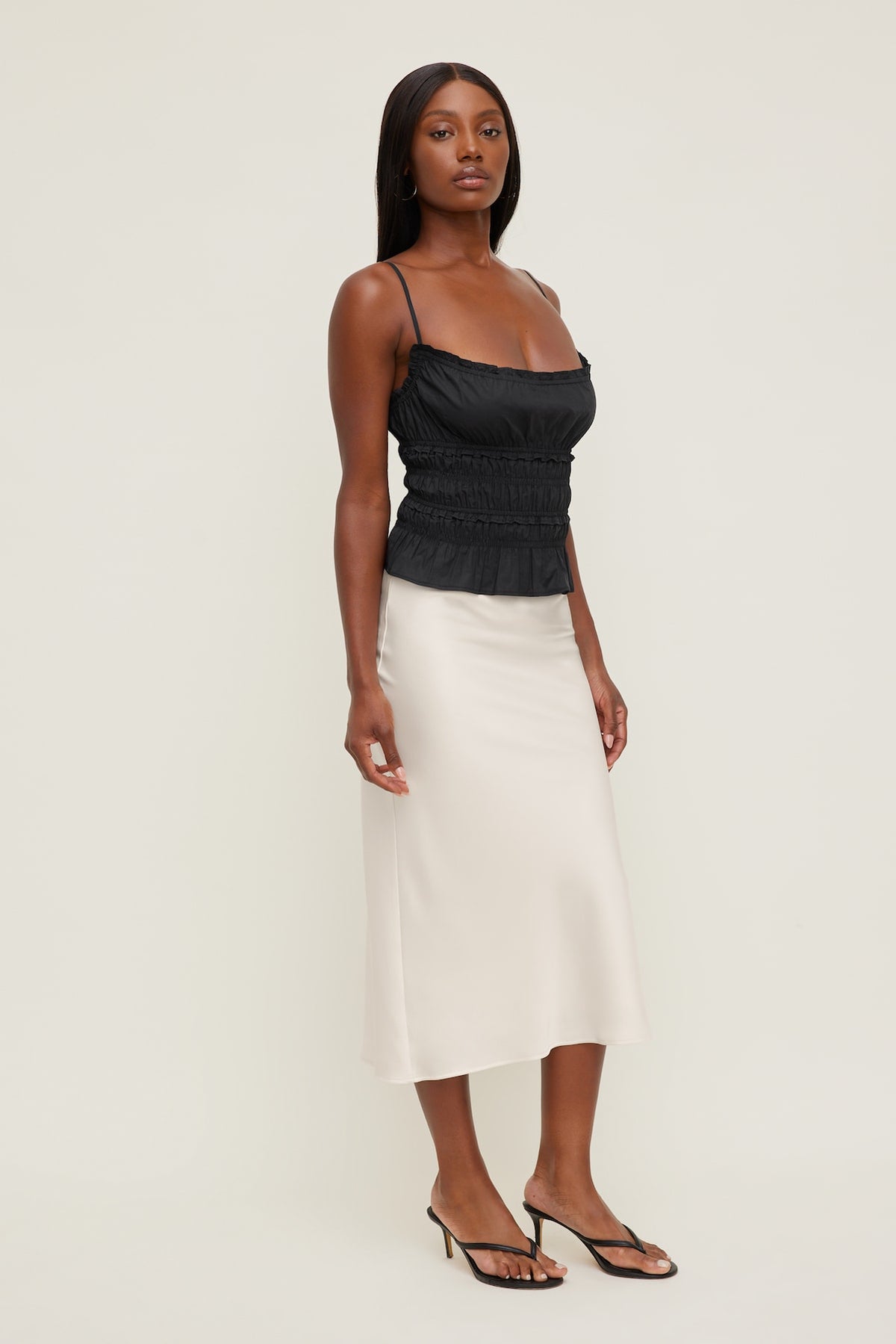 Dynamite Smocked Poplin Cami Top BLACK