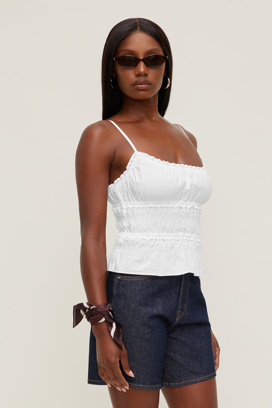 Dynamite Smocked Poplin Cami Top White