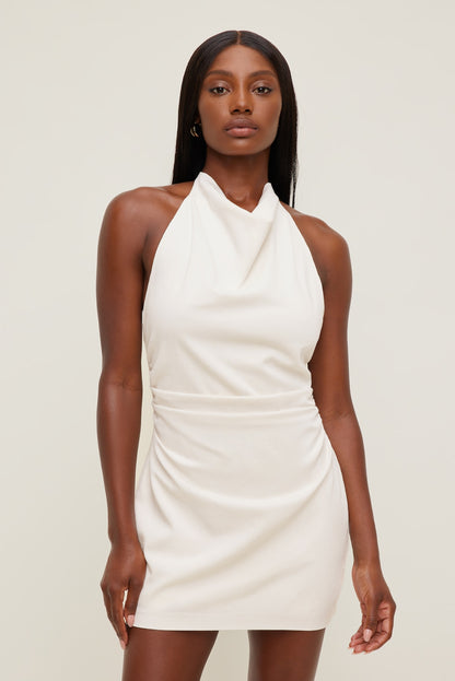 Dynamite Cowl Halter Mini Dress Beige