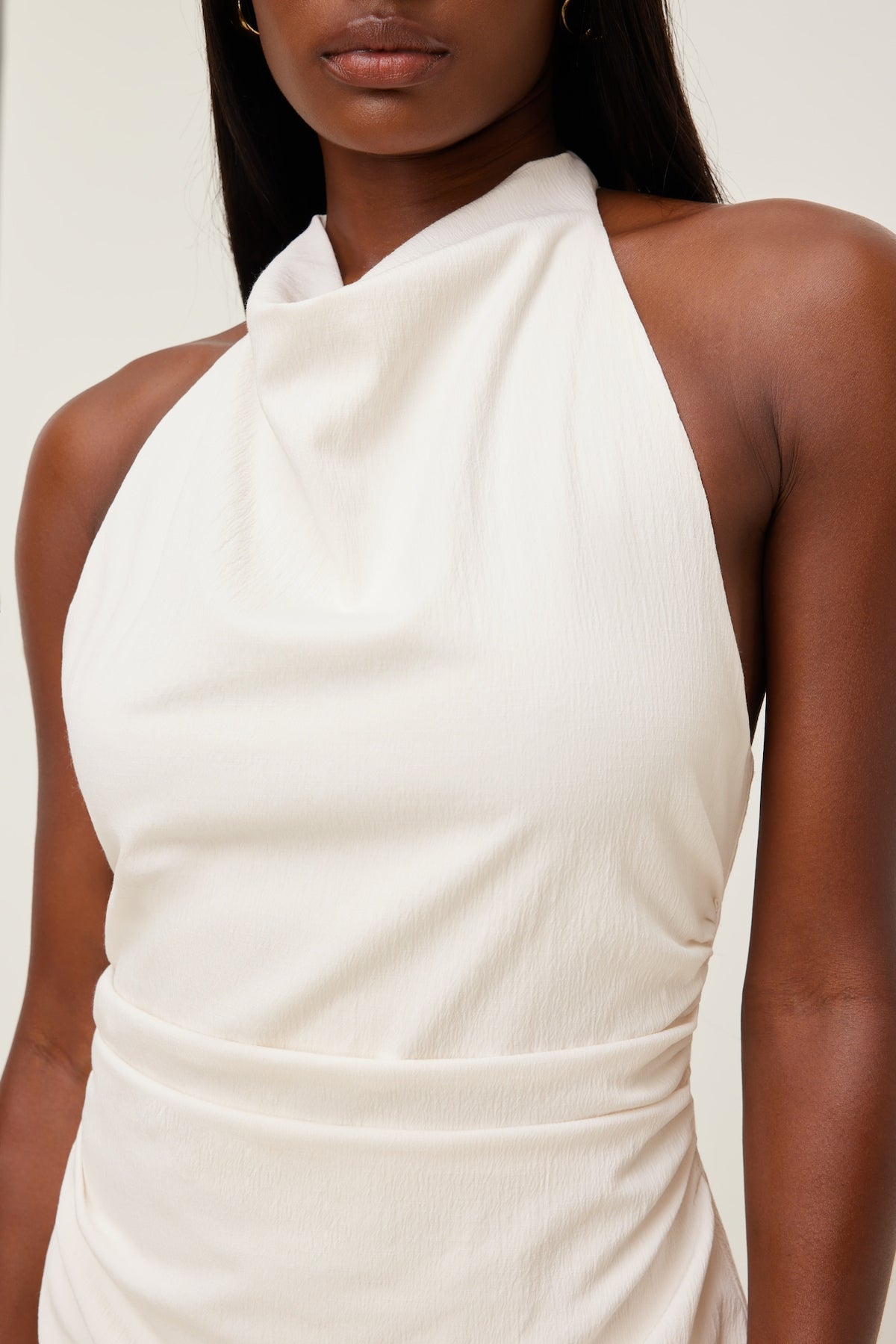 Dynamite Cowl Halter Mini Dress Beige