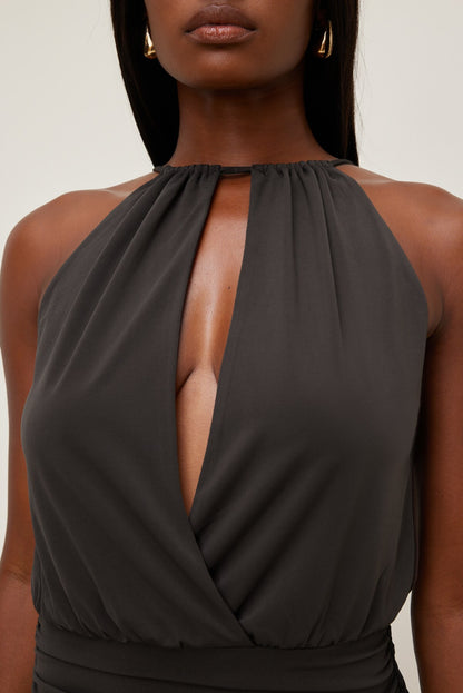 Dynamite Sculpt Keyhole Mini Dress Brown