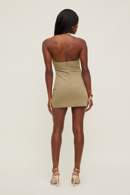 Dynamite Cowl Halter Mini Dress Brown