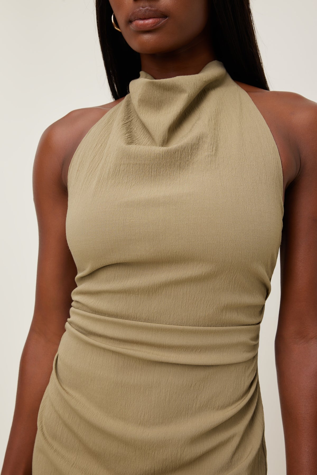Dynamite Cowl Halter Mini Dress Brown
