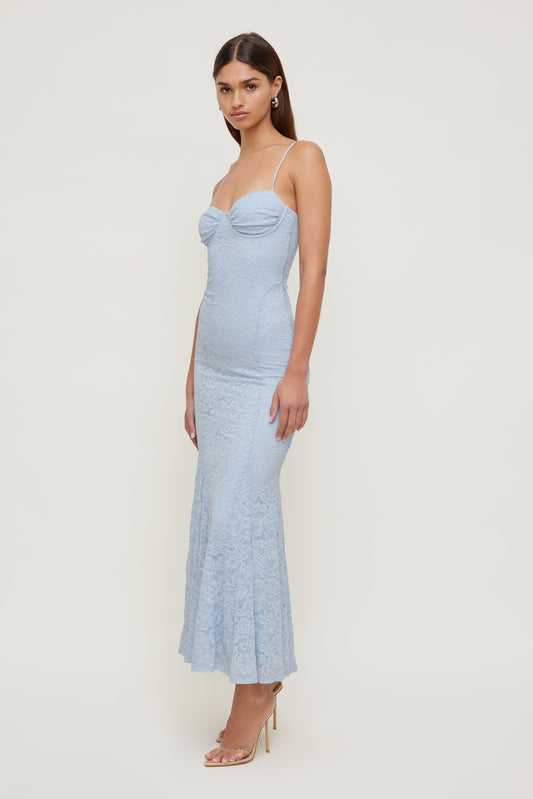 Dynamite Monet Lace Overlay Maxi Dress Blue