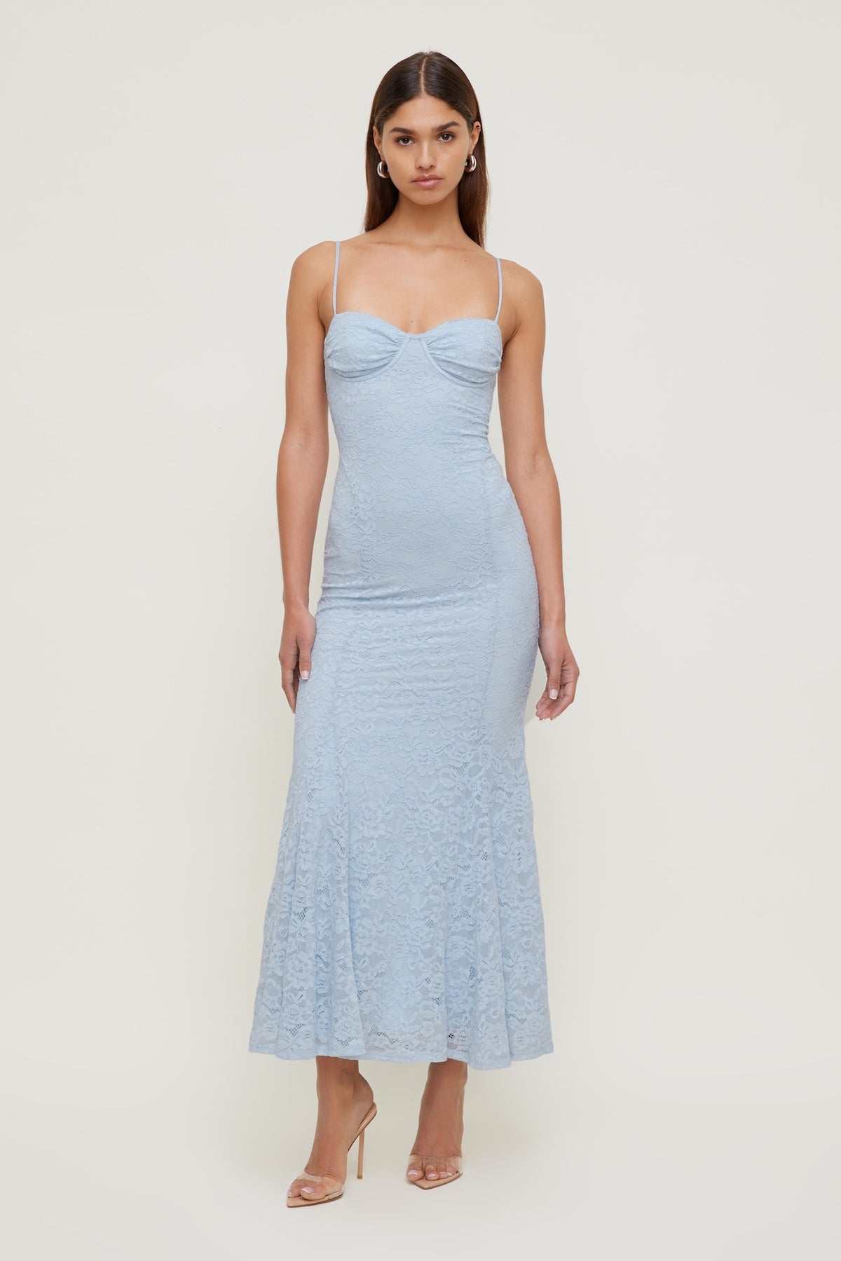 Dynamite Monet Lace Overlay Maxi Dress Blue