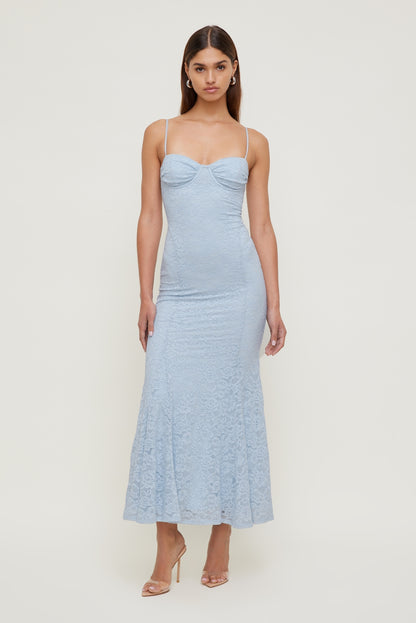 Dynamite Monet Lace Overlay Maxi Dress Blue