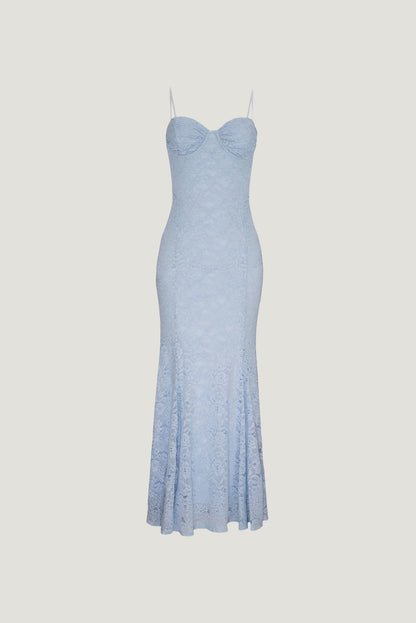 Dynamite Monet Lace Overlay Maxi Dress Blue