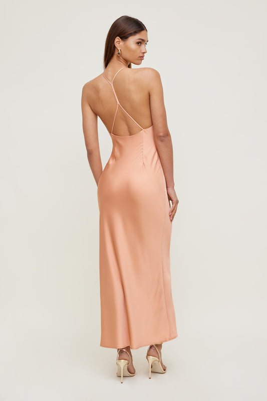 Dynamite Livia Satin Midi Dress Orange