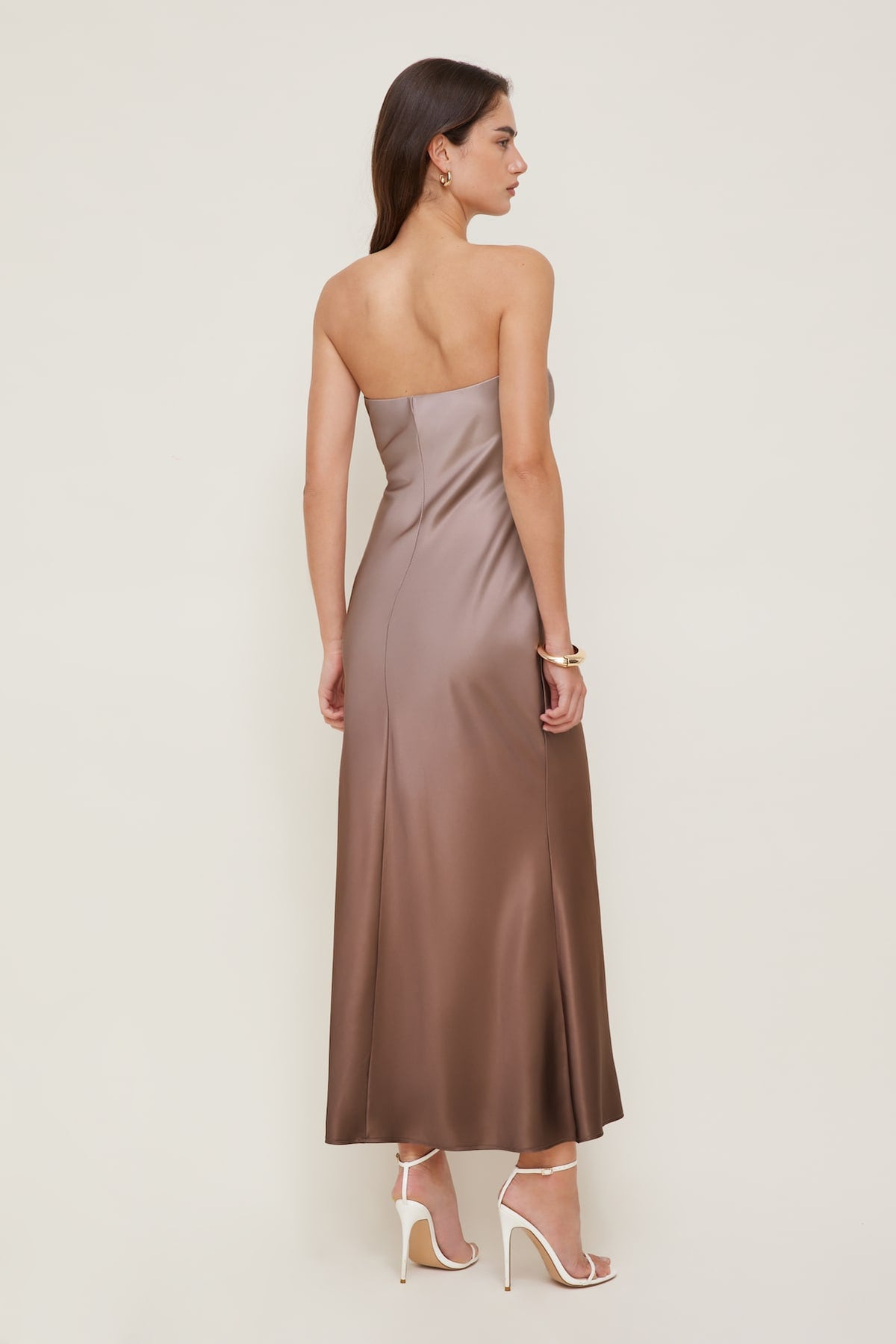 Dynamite Satin Maxi Tube Dress Brown