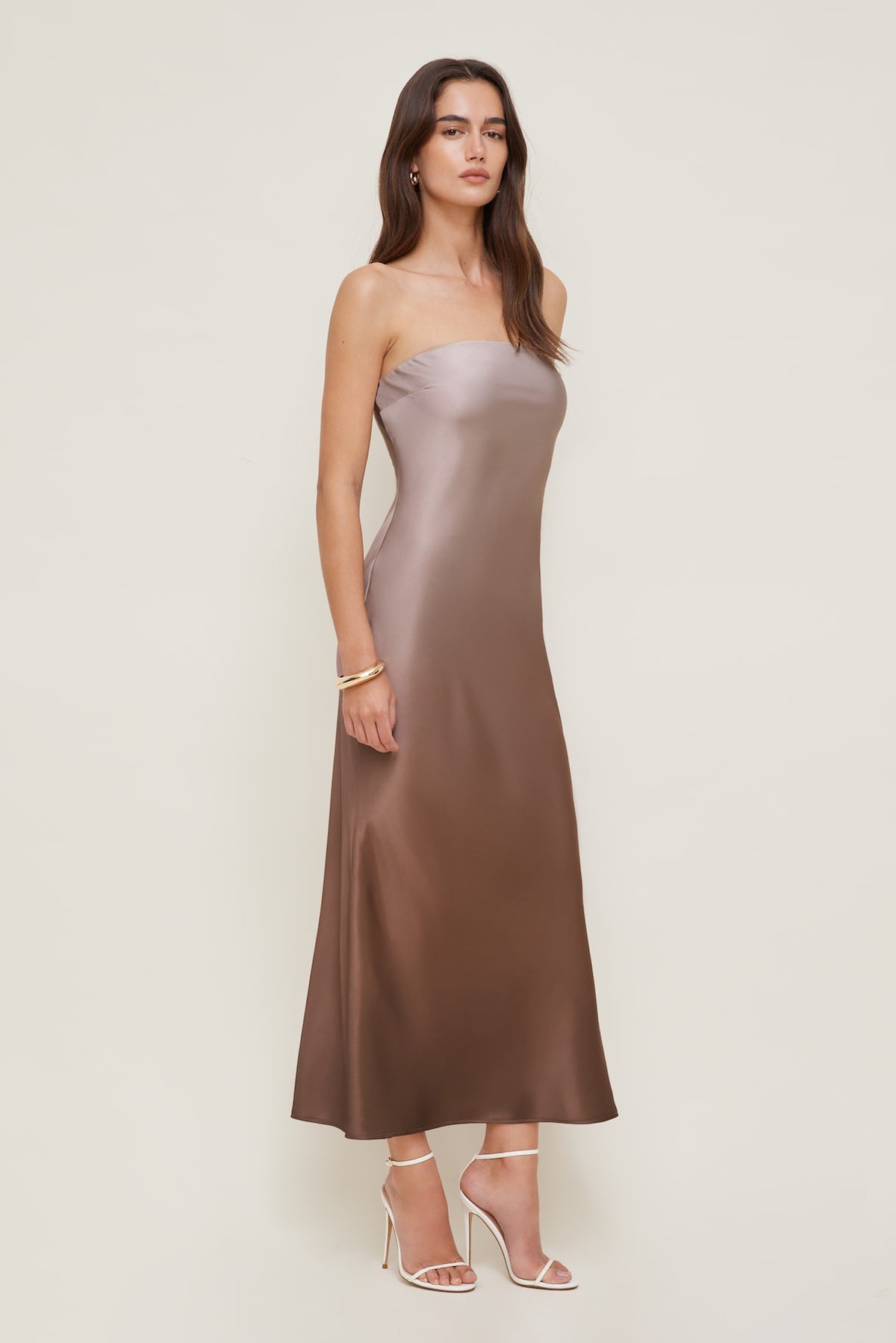 Dynamite Satin Maxi Tube Dress Brown