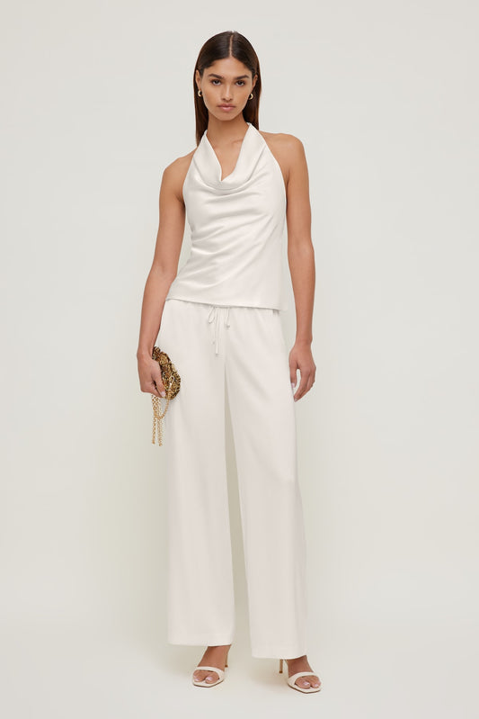 Dynamite Leo Satin Wide Leg Pants Beige