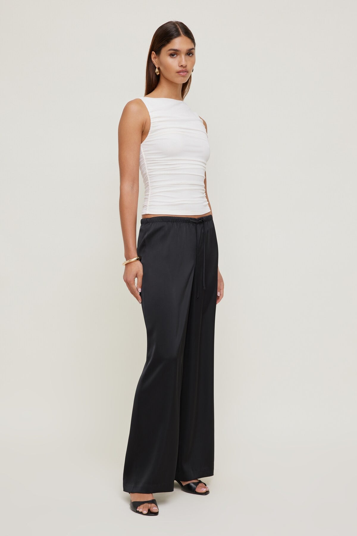 Dynamite Leo Satin Wide Leg Pants Black