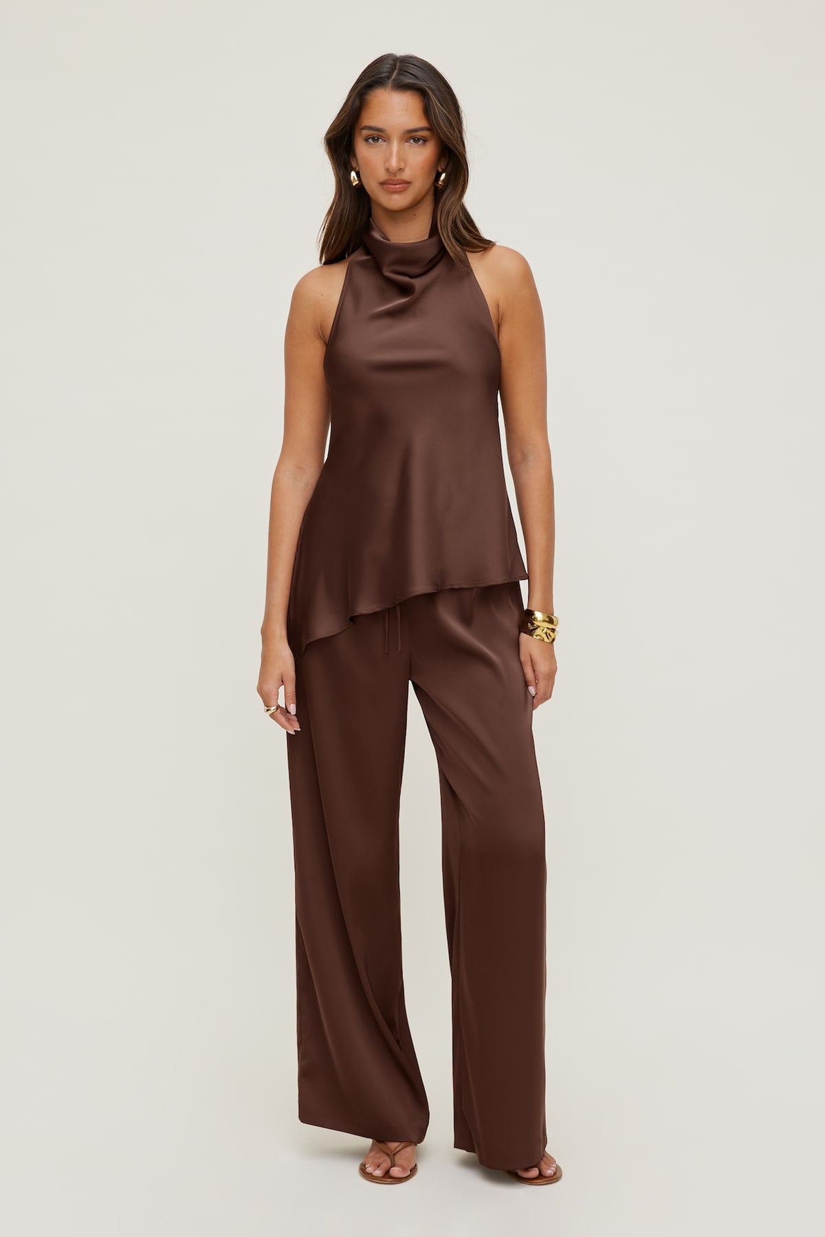 Dynamite Leo Satin Wide Leg Pants Brown