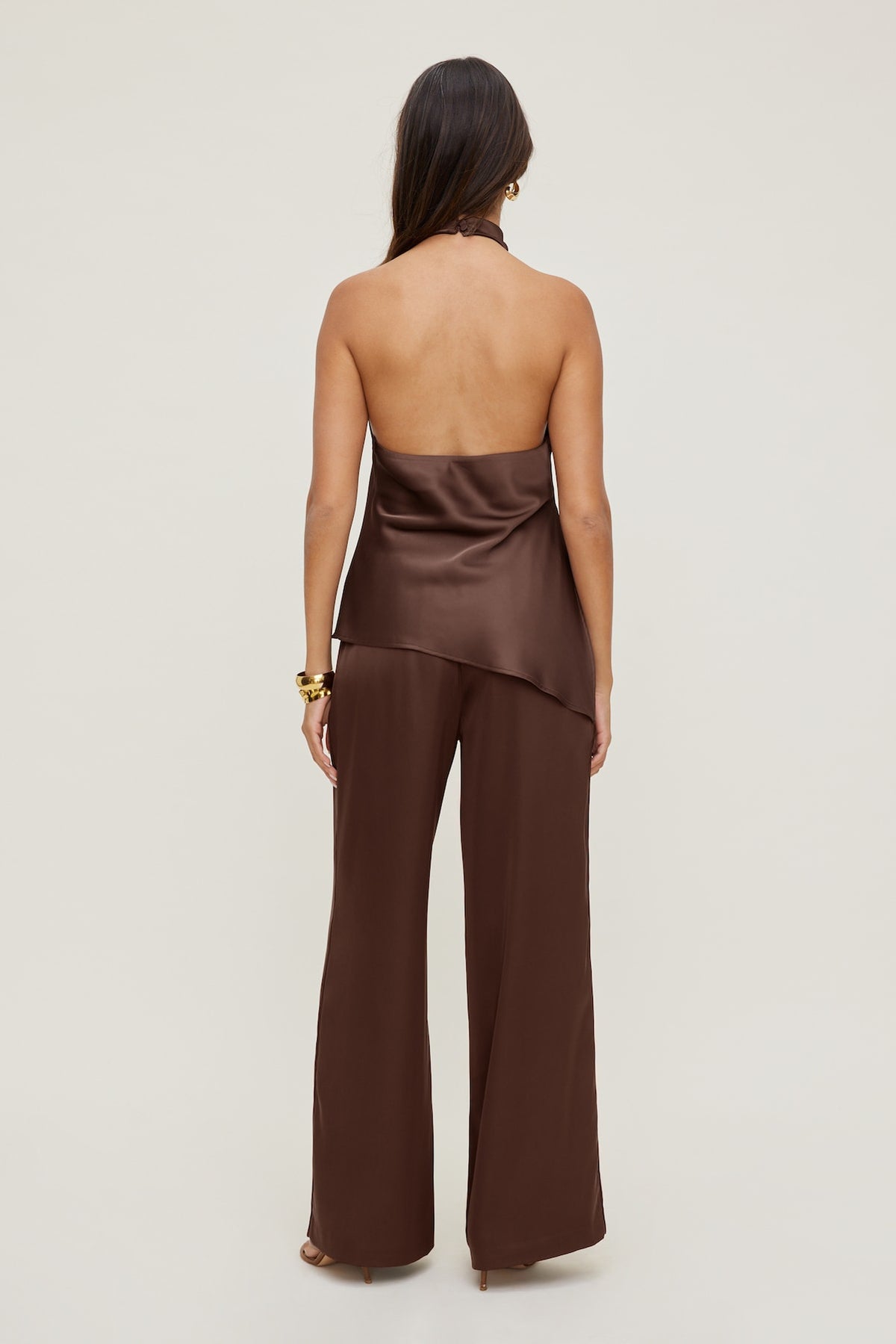 Dynamite Leo Satin Wide Leg Pants Brown