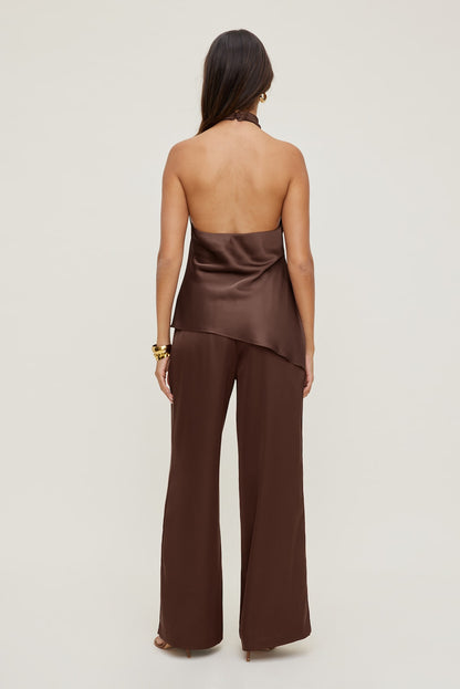 Dynamite Leo Satin Wide Leg Pants Brown