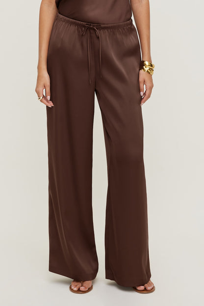Dynamite Leo Satin Wide Leg Pants Brown