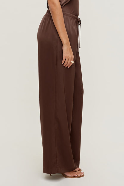 Dynamite Leo Satin Wide Leg Pants Brown