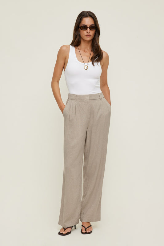 Dynamite Alex Linen Wide Leg Pants Beige