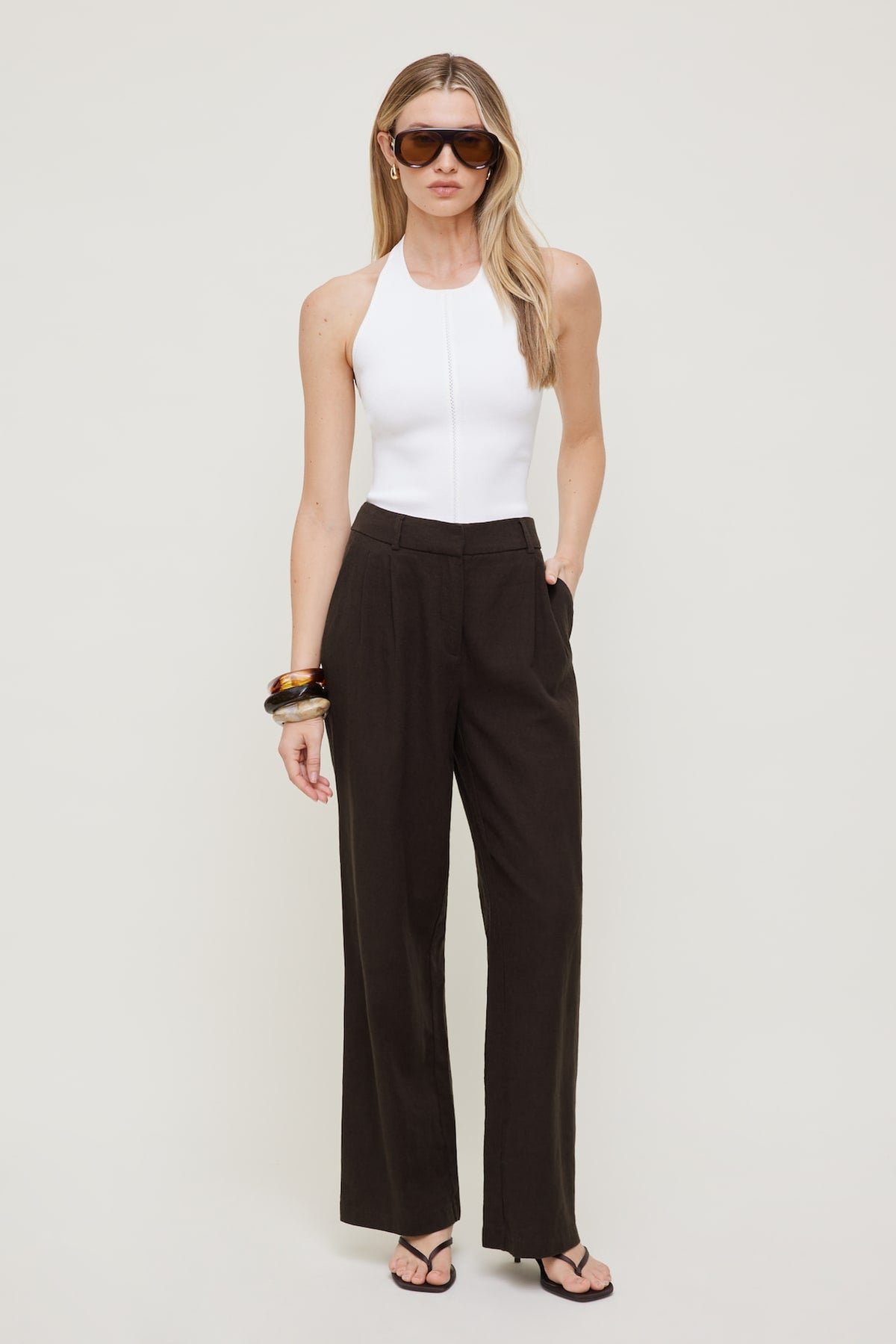 Dynamite Alex Linen Wide Leg Pants Brown