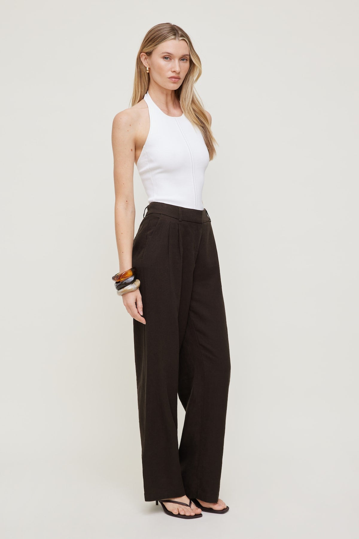Dynamite Alex Linen Wide Leg Pants Brown