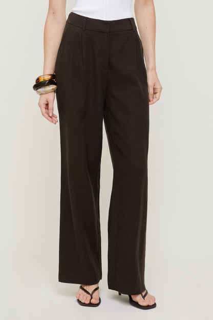 Dynamite Alex Linen Wide Leg Pants Brown