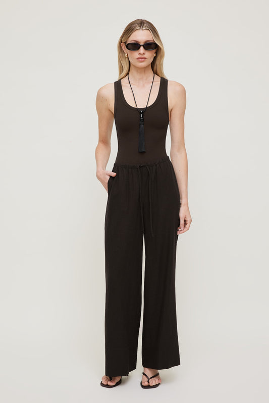 Dynamite Leo Linen Wide Leg Pants Brown