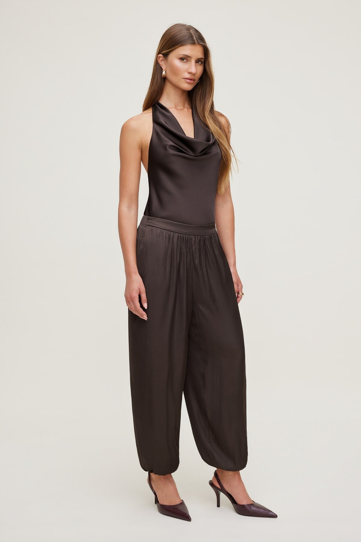 Dynamite Satin Balloon Pants Brown
