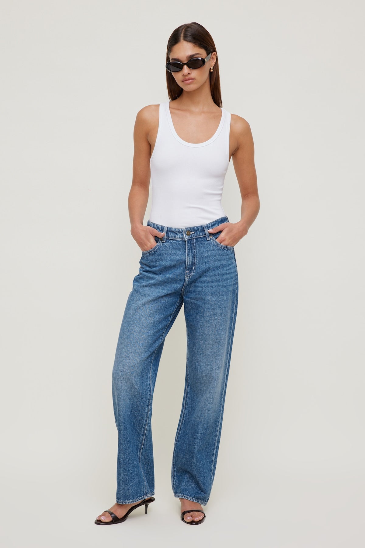 Dynamite Mika Mid Rise Relaxed Straight Leg Jeans Blue