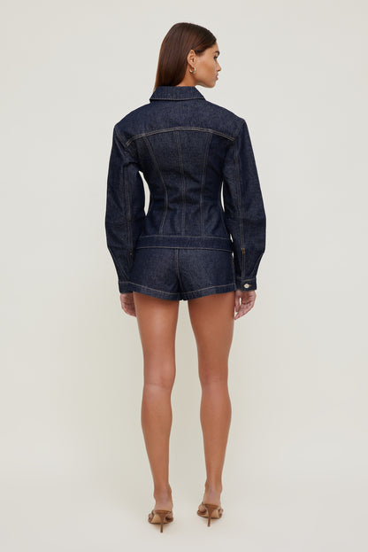 Dynamite Cinched Denim Jacket Blue