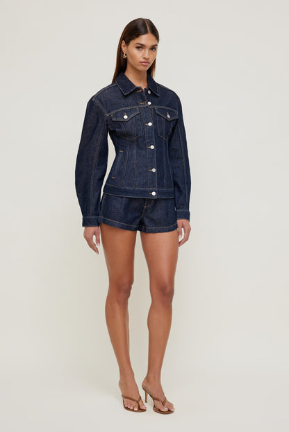Dynamite Cinched Denim Jacket Blue