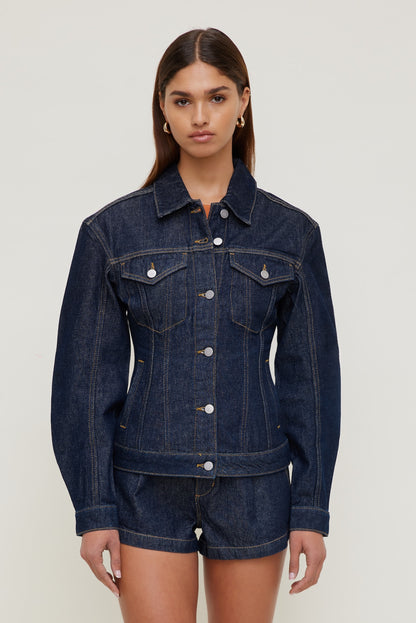 Dynamite Cinched Denim Jacket Blue