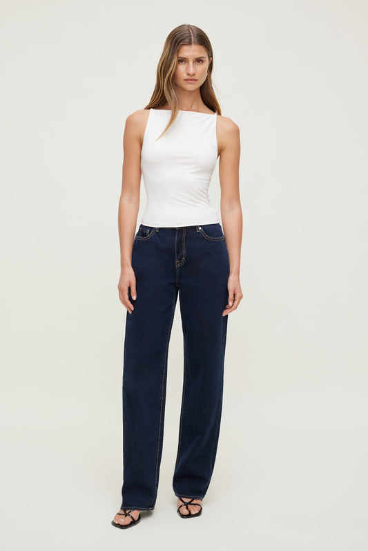 Dynamite Mika Mid Rise Relaxed Straight Leg Jeans Blue