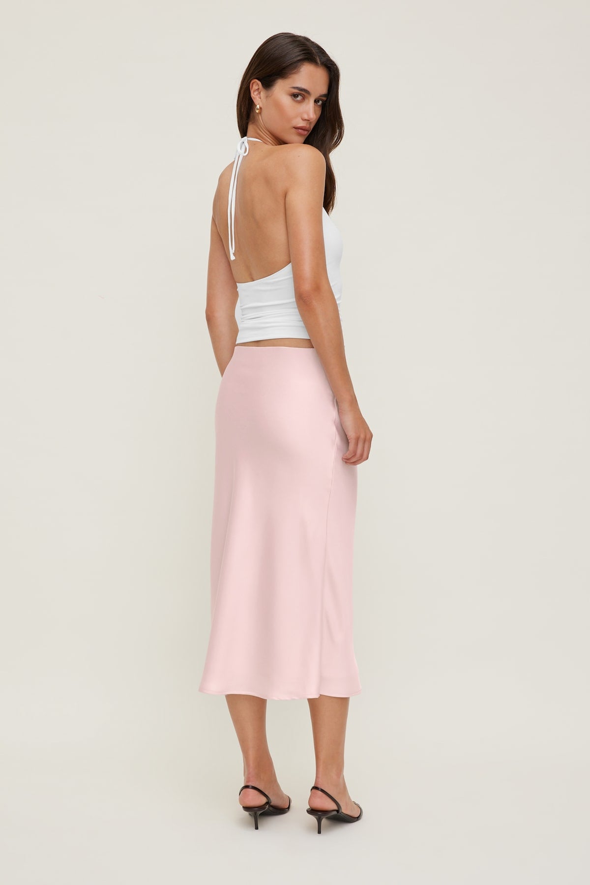 Dynamite Delila Satin Midi Skirt Pink