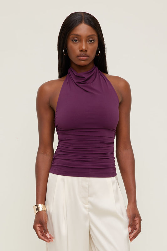 Dynamite Sculpt Cowl Halter Top Purple