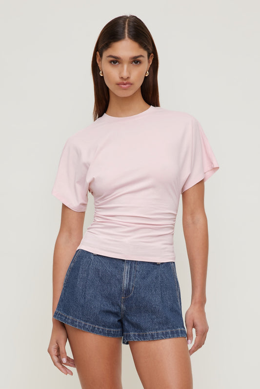 Dynamite Andrea Shirred Jersey T Shirt Pink
