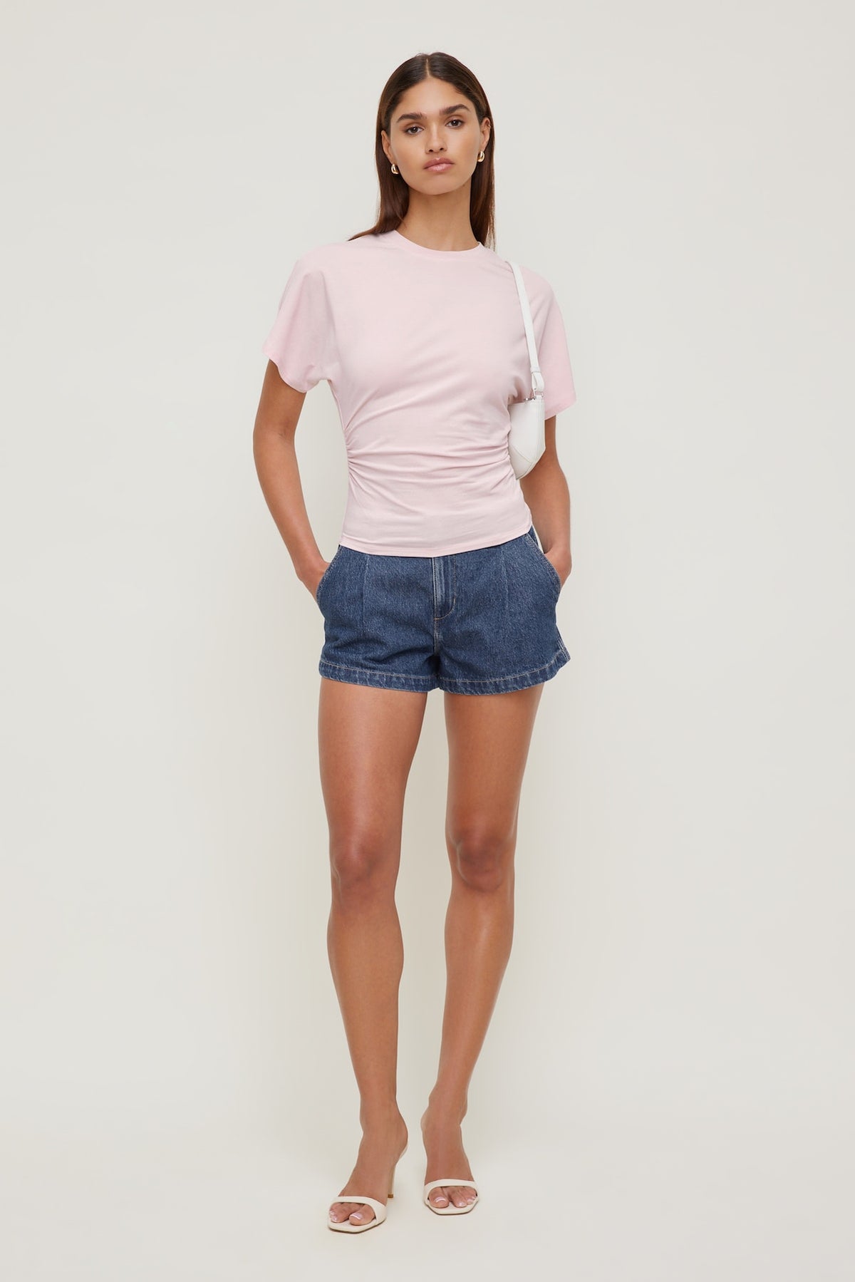 Dynamite Andrea Shirred Jersey T Shirt Pink